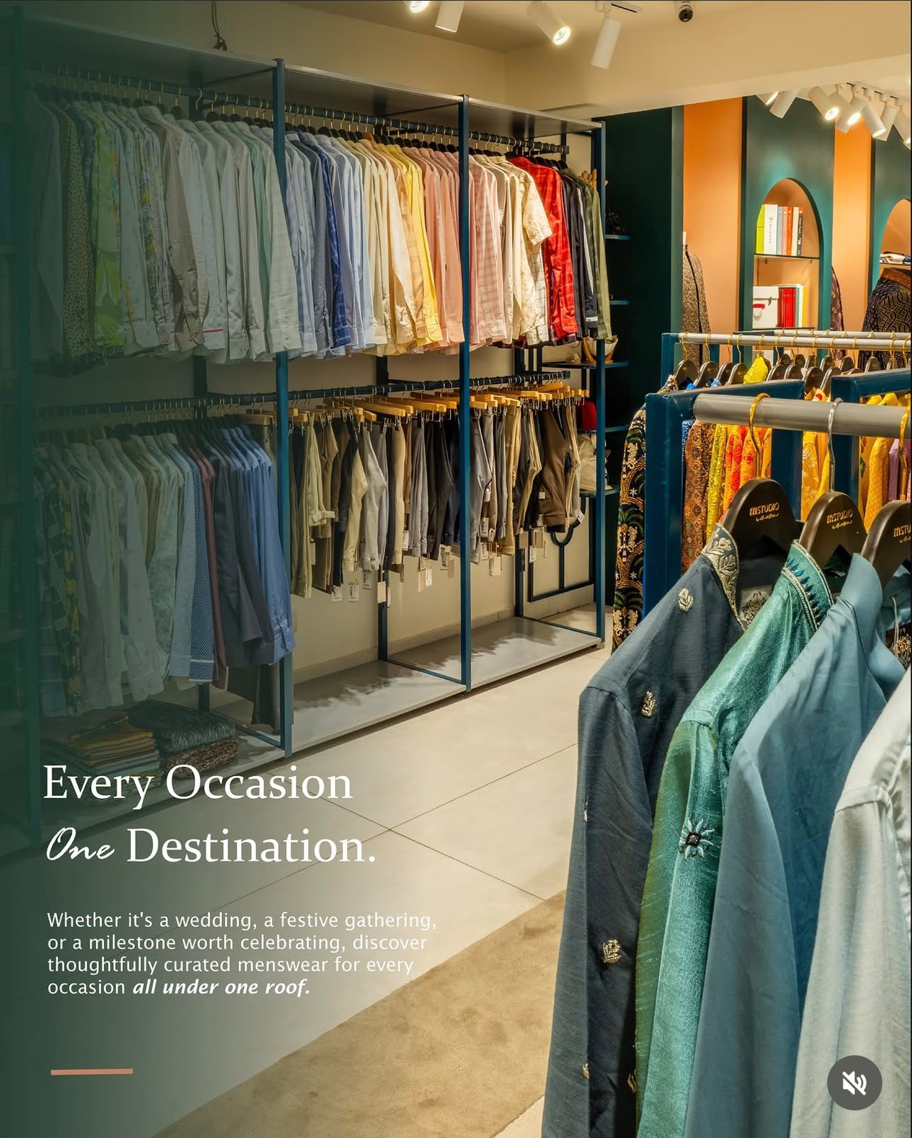 Curated menswear racks at Manāvastra, sherwanis and shirting